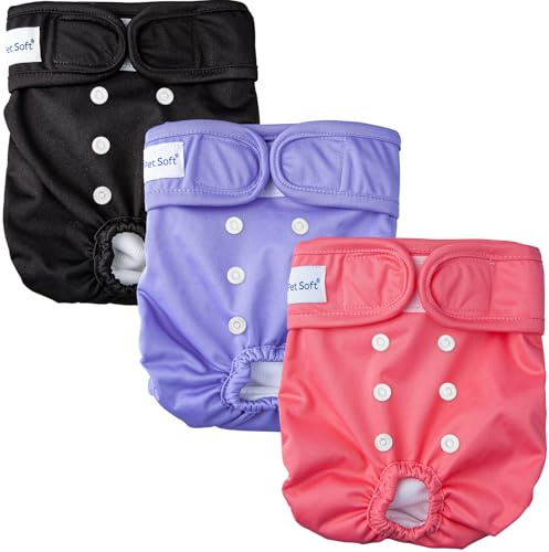 Mjuka hundblöjor för kvinnor – hundperiodbyxor, 3-pack tvättbara säsongsblöjblöjor för kvinnliga hundar (solid, XS)