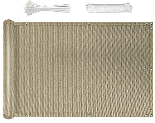 NKADNB Balkonginsynsskydd balkongskydd 110 x 650 cm balkonginsynsskydd 100 % integritet med öljetter buntband och snöre för balkongdäck terrass, kaki