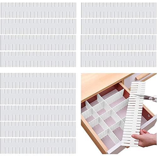 80 Stück Schubladenteiler, 14,57 x 2,76 Zoll, verstellbarer Kunststoff-Schubladen-Organizer, DIY-Schubladentrenner für Socken, Unterwäsche, Krawatten, Make-up, Küche, Büro, Schlafzimmer, Kommode,Weiß