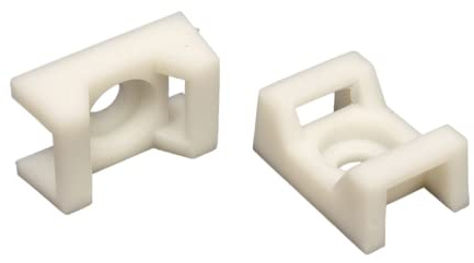 White Screw Mount Cable Tie Bases 100 Pack - Cable Ties up to 5mm Wide - 4mm (M4) Screw Hole