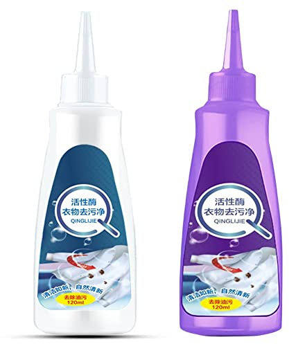 MUSNOW Aktiver Enzym-Fleckenentferner für Kleidung, Aktiver Enzym-Wäschefleckenentferner, hartnäckiger Fleckenreiniger für Kleidungsstücke (White + Purple)