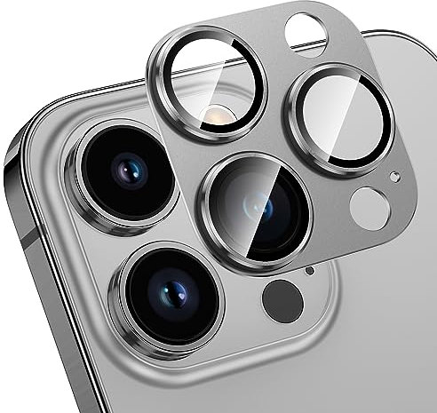 HWeggo Protection Objectif Caméra Arrière pour iPhone 15 Pro/iPhone 15 Pro Max, Film en Verre Trempé 9H Ultra HD,All-in-one-Aluminiumlegierung,Étui de Givré,Grise