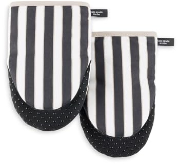 kate spade new york Botanical Stripe Mini Oven Mitt 2-Pack Set, 5.5 x 8, Black/Beige