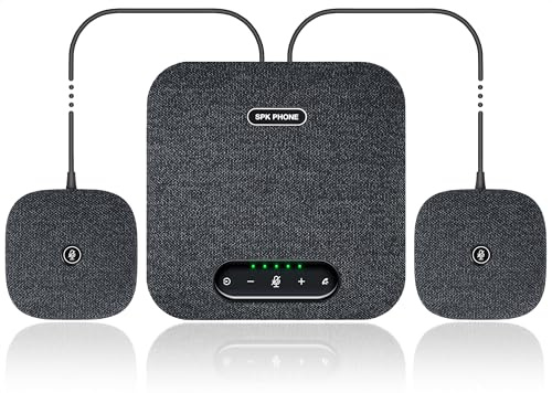 Conference Speaker and Microphone, Bluetooth/USB Speakerphone with 2 Expansion Mics, 360° Enhanced Voice Pickup, Noise Reduction Conference Microphone for Large Conference Room with up to 20 People
