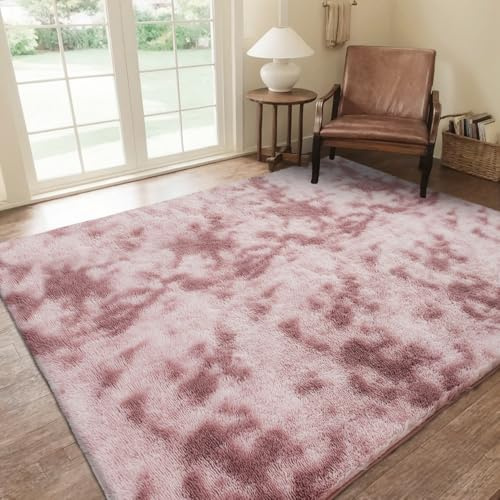 QUINZI Tapis Moelleux Shaggy Moderne Moelleux de Chambre Tapis de Salon antidérapant en Fourrure synthétique(Rose, 120 x 180)