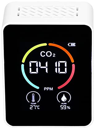 CO2 Detector Thermometer Hygrometer Air Quality Monitor for Home Office Kitchen, Digital CO2 Meter for Indoor Air Pollution, ABS Material (White)