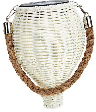 CIYODO Handmade White Solar Garden Light Pendant Outdoor Courtyard Projection Lamp for Patio and Backyard Solar Powered Decorative Hanging Light