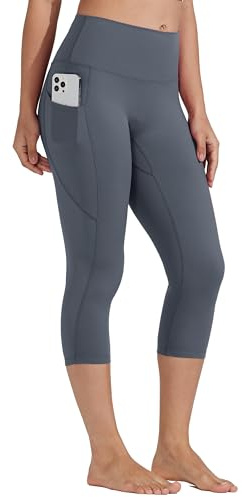 WILLIT Yoga caprileggings för kvinnor med fickor, hög midja, övning, capribyxor för avslappnad sommarträning, Mörkgrå, M