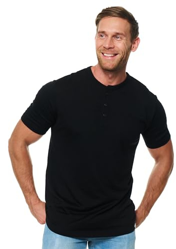 Merino.tech Camiseta Interior de Lana Merino 100% para Hombre - Camiseta de Manga Corta, Capa Base Ligera para Trekking, Senderismo y Outdoor (Medium, Black Henly)