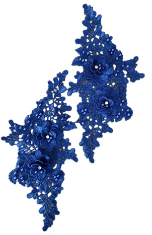 SYSUII 1 Paar 3D-Blumenstickerei Spitzenstoff Bestickte Perlen Blumenapplikation Aufnäher Stickerei Spitze Applikationen Nähen auf Patches für Kleidung Nähen Hochzeit Braut Kleid -Dunkelblau