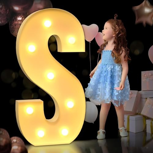 HYQFSAD 4ft Marquee Letter Lights Large LED Light up Letters for Party Decoration, Pre-Cut Thick Foam Board Mosaic Letter Kit with Light Bulbs for Wedding Party Home Bar Decor (Color : Letter S)