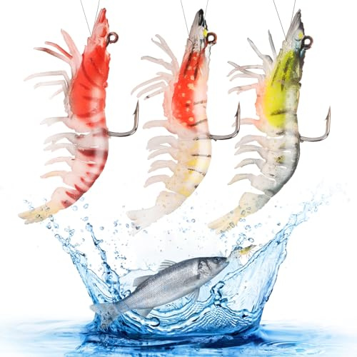 HOTUT Fishing Lures Set, 3PCS Soft Plastic Luminous Artificial Bait, Durable Crayfish Shrimp Lures for Freshwater or Saltwater, Bass Fishing Jigs for Trout Crappie with Ultra-Sharp Hooks