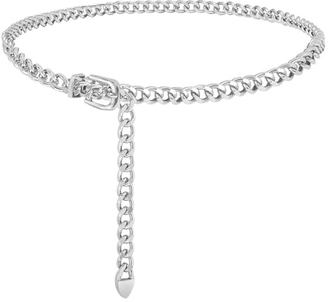VONMELLI Cintura Gioiello Donna Moda Cintura Donna in Metallo Eleganti Cinture a Catena per Abiti Cinture Sottile in Vita Regolabile Cinturino per Vestito Argento M