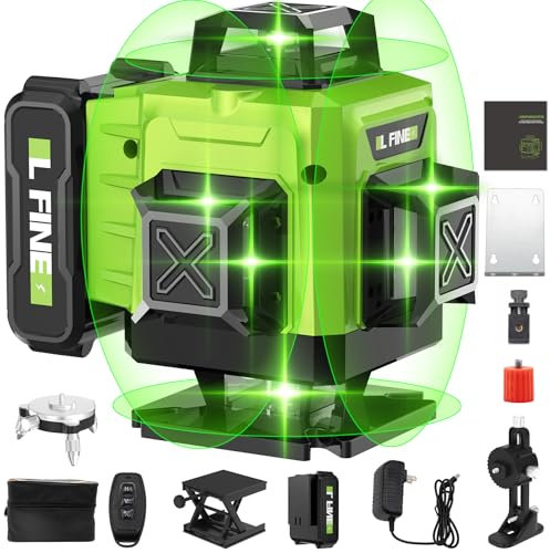 Kreuzlinienlaser Grün 16 Linien, 4 x 360° Laser Wasserwaage Selbstnivellierend, Linienlaser Kreuzlaser Baulaser für Innenbereich Baustelle, Einstellbare Helligkeit, Fernkontrolle