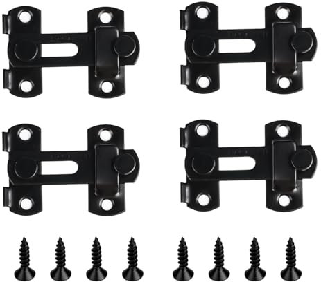 Chiavistello per Porta in Legno, 4 Pz Nero Serratura Porta Chiavistello Porta, Chiusura Porta in Acciaio Inossidabile, Blocca Porta Antintrusione, Chiavistello per Cancello Porte Armadio Finestre