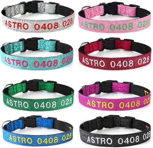 Handimake Hundehalsband mit personalisiertem Hundenamen und Telefonnummer, besticktes Nylonhalsband für kleine, mittelgroße und große Hunde, Lasergravur (glänzendes, reflektierendes Halsband)