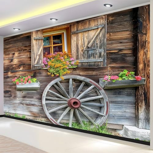Rustikale Hütte Aus Holz Wandgemälde Tapete Braun Fototapete Für Schlafzimmer Wohnzimmer Sofa Tv Hintergrund Wanddekoration Vliespapier, 300 x 210 Cm Wanddeko Wohnzimm