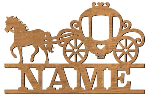 codiarts. Namensschild Kinderzimmer – personalisierbares Wandbild mit Namen – selbstklebend – Motiv Fairy Fee Prinzessin Kutsche – Deko Türschild für Jungen & Mädchen (Pferdekutsche)