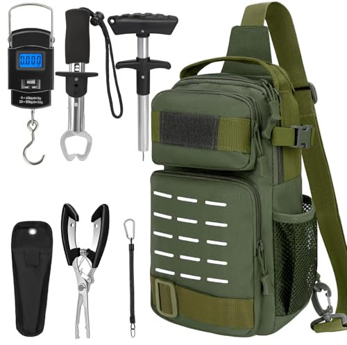 THKFISH 7 Stück Angeltaschen Set, Tactical Angeln Tragetasche mit Angelzange Tackle Kits, Fischhaken Entferner Tools, Fisch Zange mit Scheide und Werkzeug Lanyards, Digital Fishing Gewicht Skala