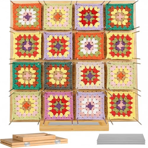 VexNook 15 inch Folable Bamboo Crochet Blocking Board with 30 Pins - Total 676 Holes Large Board, Stainless Steel Rod Pins, Ideal Granny Square Blocking Board for Knitting and Crochet Projects