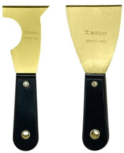 WEDO Set di 2 coltelli da stucco in ottone, lama da 7,6 cm + 6,3 cm, coltello per lustrini, raschietto per carta da parati, strumento per pittori, strumento per stampaggio a corona, rimozione della