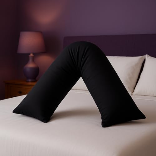 adsin Orthopaedic V Pillow with Pillowcase (Black 74 * 34cm), Pregnancy Support, Nursing & Post Surgery Pillow V Cushion with Hollowfibre for Neck, Head & Back Care, Soft, Durable, & Hypoallergenic