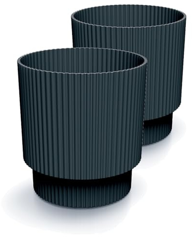 Tymar Blumentopf, Übertopf, 2er-Pack, Runde Form (DBMIN Anthrazit, ø 17 cm)
