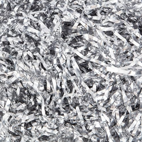 SOFPLATE 100g Papierschnitzel Füllung Silberfarben Geschenkbox Füller Großpackung Gekräuselter Kunststoff Glänzende Metallische Schnitzel Konfetti Tüten Kissen Zum Verpacken von Geschenken Box Füllung