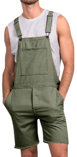 Runcati Jeans da uomo salopette in cotone salopette da lavoro corta vestibilità ampia tuta in denim da uomo con tasche, Verde militare, M