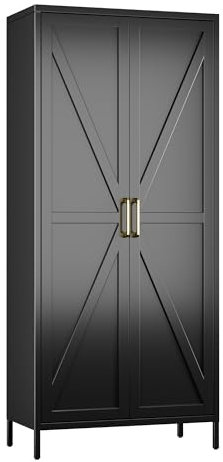 SUPEER Armadio in Metallo Multifunzionale con 4 Ripiani Regolabili, Armadio Cucina, Sgabuzzino, Credenza per Soggiorno, Ingresso 180 x 80 x 40 cm (Nero)