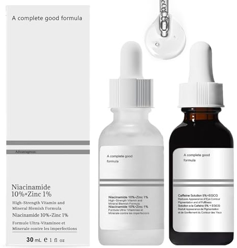 Niacinamide Serum, Niacinamide 10% + Zinc 1%+Caffeine Solution 5% + EGCG, Caffeine Eye Cream Beseitigt Augenringe, Anti-Aging, Mildert Feine Linien und Falten, Hellt Den Hautton Auf (2x30 ml)