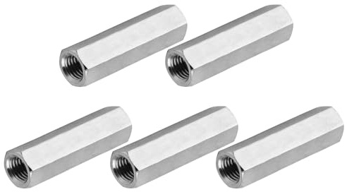 PATIKIL 8#-32 UNC 304 Stainless Steel Hex Coupling Nuts, 5 Pcs 25.4mm / 1 Length Fully Threaded Rod Coupling Nut Studding Connector Fasteners, Silver Tone