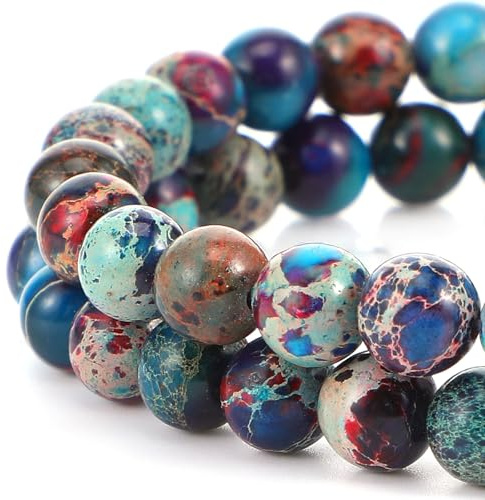 60 Pezzi Perline di Diaspro Blu-marrone Perline di Pietre Preziose Naturali di Sedimenti Mmarini Reali 6mm Rotonde Colorate Fai Da Te per Collane bBraccialetti Creazione di Gioielli