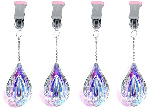Hdtyyln 4Pcs Tablecloth Clips, Crystal Tablecloth Weights, Crystal Sun Catcher Pendant for Windy Days, Heavy Duty Table Cloth Weight with Metal Clip for Outdoor Tables Curtain Flags Accessories, Drip