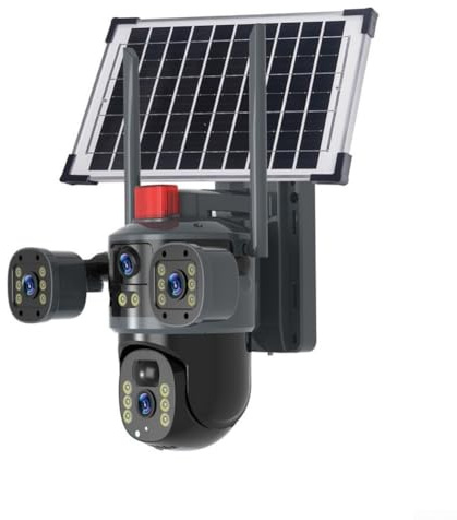 TIANHENGMart Telecamera di sicurezza per esterni con doppio obiettivo da 8 MP, rotazione a 360 gradi, alimentazione solare e classificazione IP66 per condizioni difficili, colore: nero