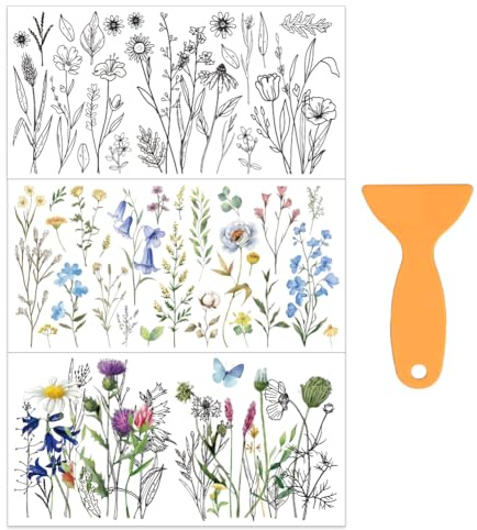 OLYCRAFT 3 Stück/Set Wildblumen Transferfolien Zum Aufreiben Für Möbel Und Bastelarbeiten 30x15cm Große Transferaufkleber Für Büsche Und Blumenmöbel Mit 1 Teiligem Schaber Für Dekorationen