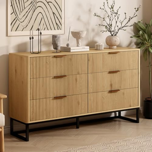 SJPVPYB Chest of Drawers of Bedroom, Wood 6 Drawer Fluted Storage Chest