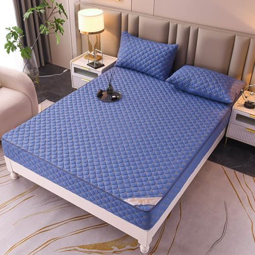 Morbuy Coprimaterasso Singolo Matrimoniale Impermeabile, Coprimaterasso Una Piazza e Mezza Antiacaro con Cerniera Morbida e Traspirante per Materassi Altezza 25cm (120x200+25cm,LA02 Blu)