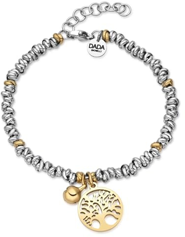 Dada Gioielli Bracciale Donna Anelli Intrecciati Nodino Acciaio Inox | Quadrifoglio Angelo Custode Cuore Amore Albero della Vita, Con Campanella, 17+3 cm