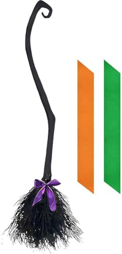 Stakee Escoba De Bruja De Halloween con 3 Colores De Cinta, Palos De Escoba De Bruja Malvada Ensamblados Libremente para Niños Y Adultos, Decoración De Disfraz De Bruja para Fiesta De Cosplay.