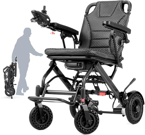 VERPAL 35.7lbs Lightweight Electric Wheelchair, Foldable Electric Wheelchair for Adults, Seniors, 360W Dual Motor Power Wheelchair 20 Miles for Travel, Park Hospital, 330 lbs Capacity-12Ah 18.5 Seat
