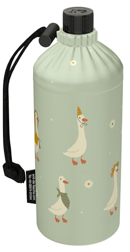 Emil Trinkflasche aus Glas für Mädchen & Jungen isolierte Glasflasche für Schule, Freizeit, Sport: Kinder & Eltern Gänse (0,4l)