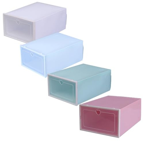 UKCOCO Scatola Portascarpe Trasparente Cassetto 4 Pezzi, Organizer Grande Capacità in Plastica Spessa, Impilabile e Smontabile, Custodia Portaoggetti per Scarpe Coperchio a Cuore,