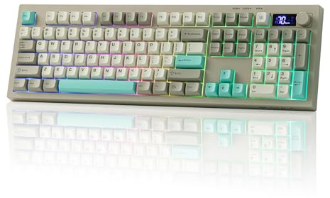 EPOMAKER Aula S102 PRO Membrane Gaming Keyboard with TFT Screen, Volume Knob & Number Pad, BT/2.4G/USB, RGB Backlit, Creamy Silicone Structure, Silent Keyboard for PC Game/Office (Grey)