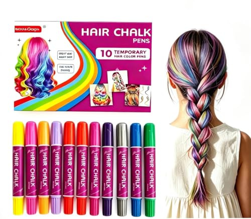 Strehknewen Tizas para el Pelo Niños, 10 Colores de Tinte Temporal Lavable, Hair Chalk a Base de Agua, para Fiestas, Halloween, Carnaval y Cosplay