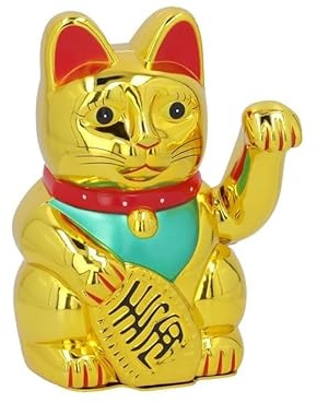 DRW Gato de la Suerte Chino Dorado con Brazo movil Maneki Neko 12.5x15x21.5 cm