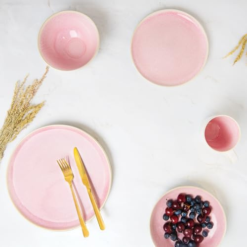 Wilko Pink Reactive Glaze 12 Piece Dinner Set, Stoneware