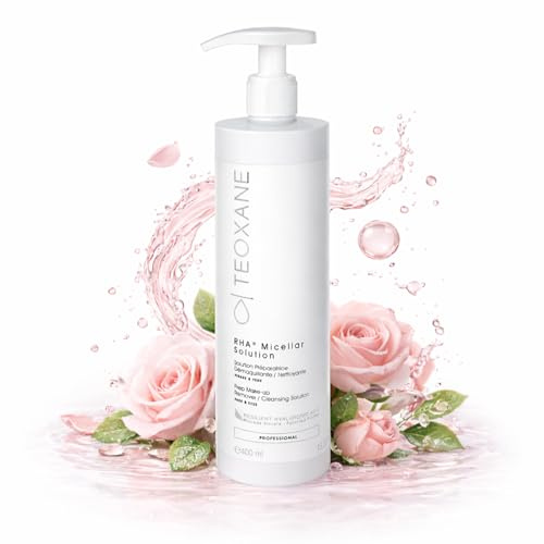 TEOXANE RHA Micellar Solution 400 ml – Micelle per la pulizia del viso con acqua di rosa e acido ialuronico – struccante e detergente per il viso – acqua rosa, tonico per il viso