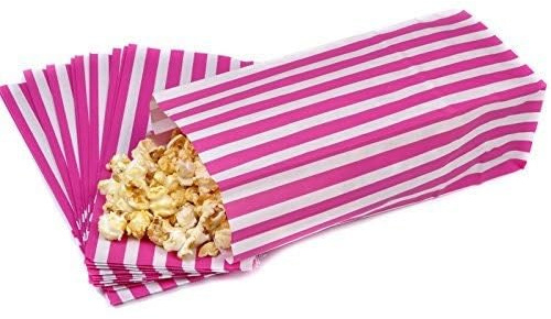 Pick n Mix Popcorn Sweet Candy Stripe Paper Bags Pink & White 4 x 9.5 x 3 - Pack of 100