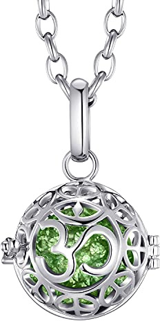 Morella Collar de Acero Inoxidable 70 cm con Colgante Mantra Om y Bola de resonancia de circonita de Color Verde Ø 16 mm para Damas en Bolsa para Joyas